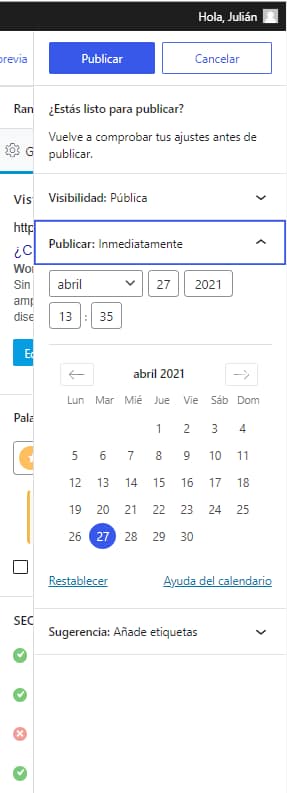 Cómo publicar una entrada wordpress con fecha